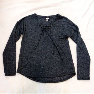 A New Day Tie-Front Gray Long Sleeve Knit Top